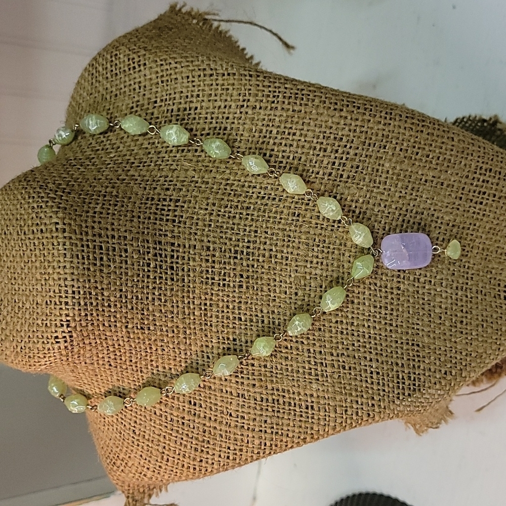 Light green and Lavender Stone link necklace